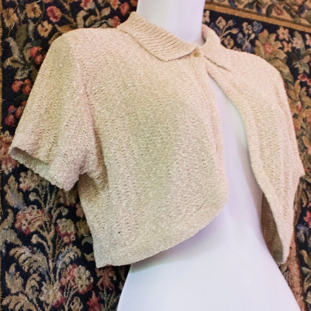 Knit Shrug Oatmeal 60s vintage button cape collar - Picture 3 of 8